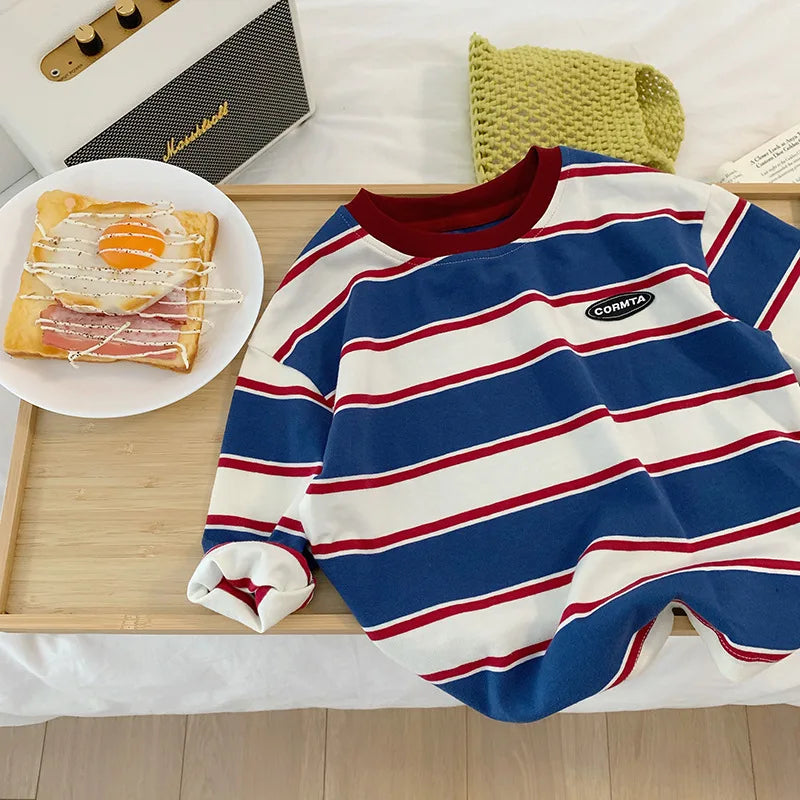 2-7Y autumn Children Clothes For Baby Girl Boys T-shirt Stripe Cotton Long Sleeves Shirts Teen Hoodie Bottoming Shirt Kids Tops