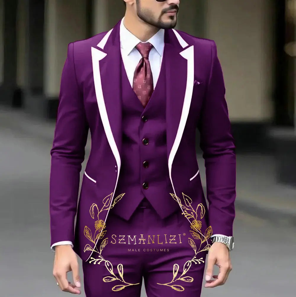 Royal Blue Wedding Tuxedos Men Suit Peak Lapel Terno Masculino Slim Fit Groom Prom Man Blazer Custom 3 Pieces Jacket Pant Vest