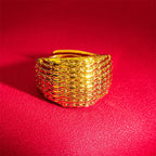 Pure 14k Yellow Gold Coating Ring for Women Classic Glossy Hollowed Leaves Flowers Rings for Bridal Wedding Jewelry Gifts