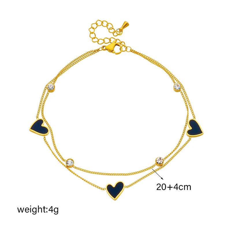 DIEYURO 316L Stainless Steel Heart Love Anklets For Women Girl New Trend Multi-layer Leg Chain Non-fading Jewelry Gift Party