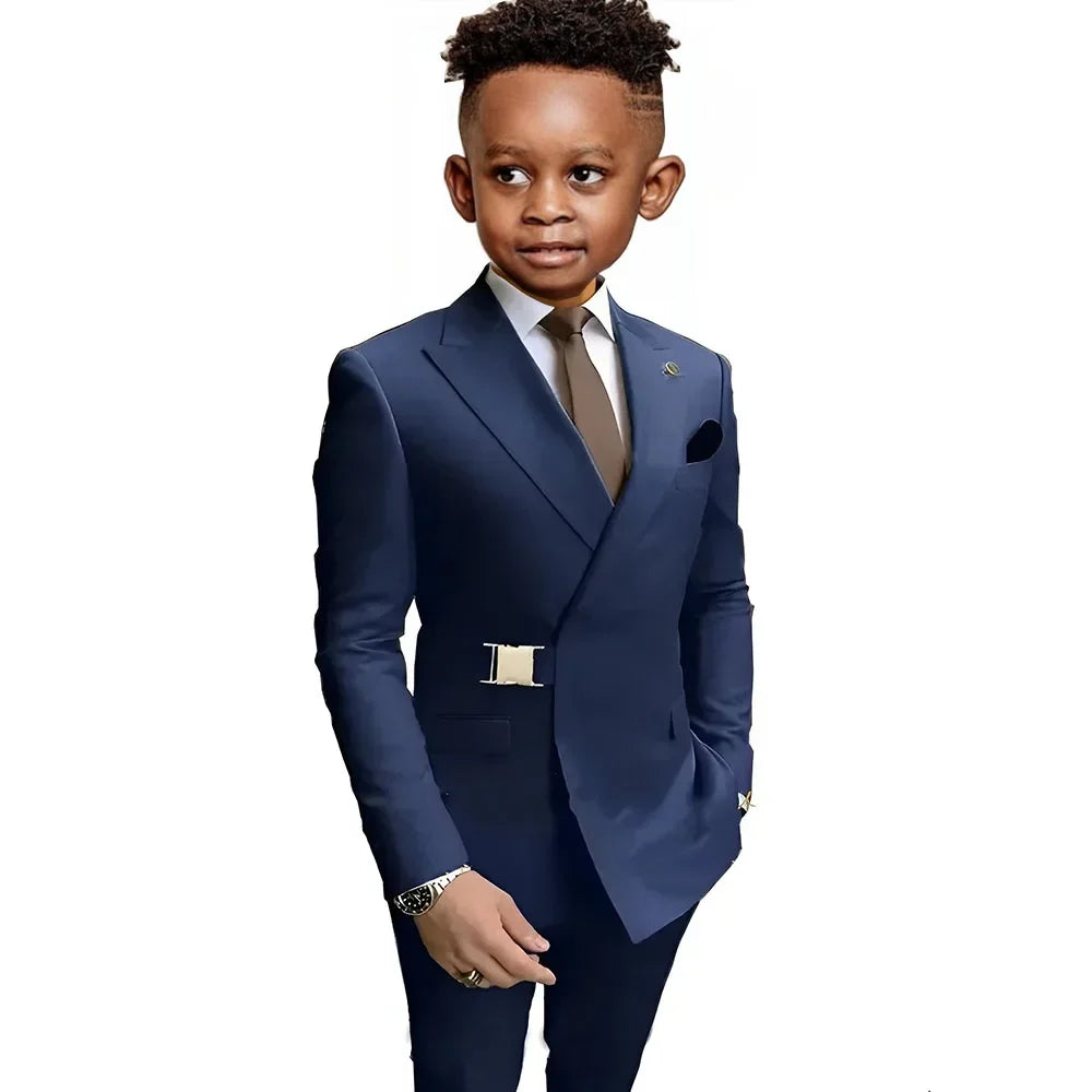 Boys Suit Fashion Wedding Tuxedos 2-piece Set Pointed Collar Jacket Double Breasted Blazer Pants for Party