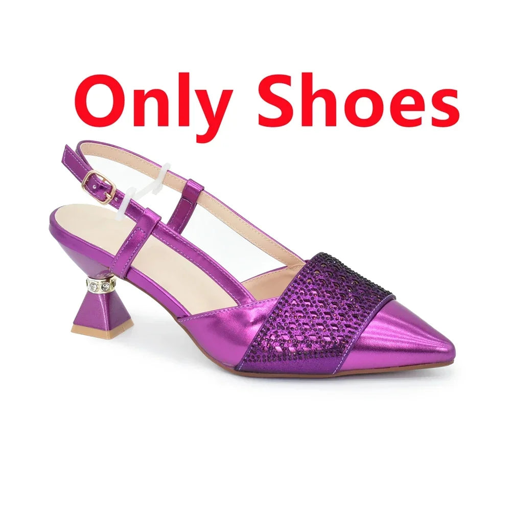 Shoe and Bags for Women Nigeria Party Women Nigerian Italian Shoes and Bags Set with Rhinestone Elegant Woman Heeled Pumps