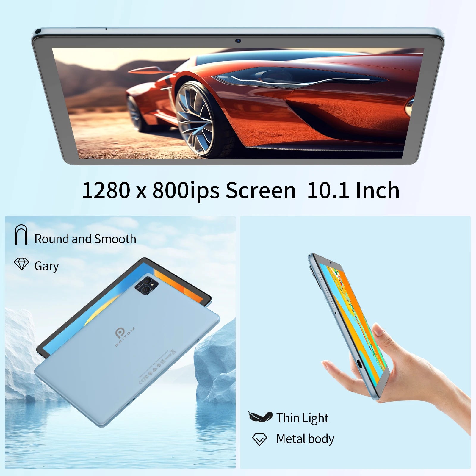 PRITOM TAB11 Android 14 Tablet, 10 Inch, Octa-Core, 5G WiFi6, 128GB, 8000mAh, HD IPS Display, Dual Camera, Bluetooth, FM, TYPE C