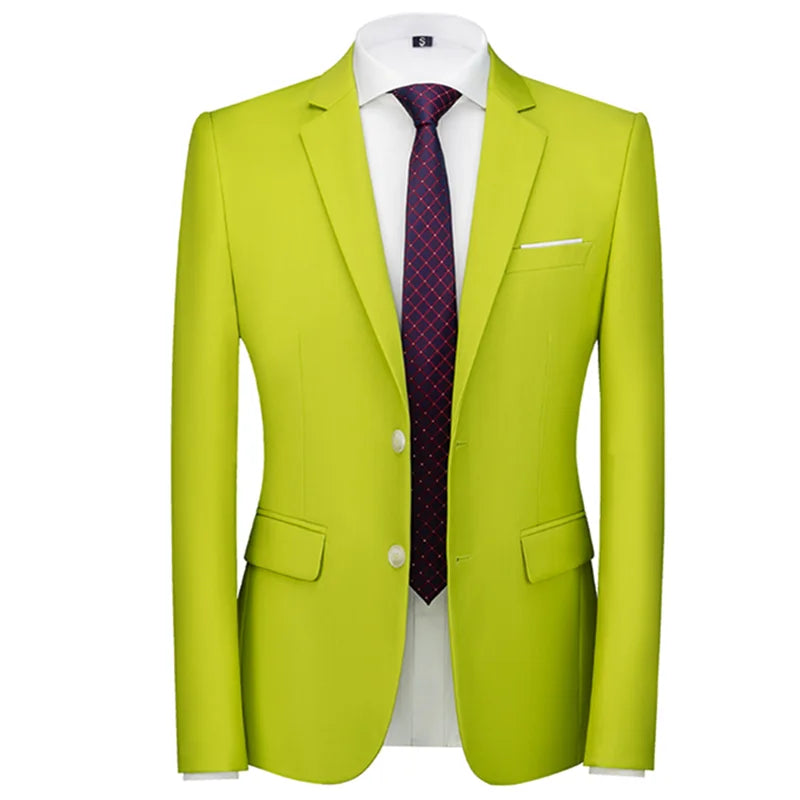 New Men Pure Color Formal Business Social Office Suit Slim Fit Jacket Male Wedding Dance Party Tuxedo Dress Simple Blazers Homme