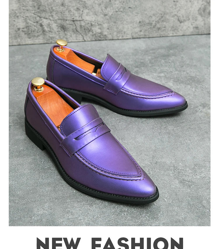 Wedding Leather Shoes For Men Classic Casual Business Shoes Male Green Loafers Social Party Purple Leather Oxford Shoes Man