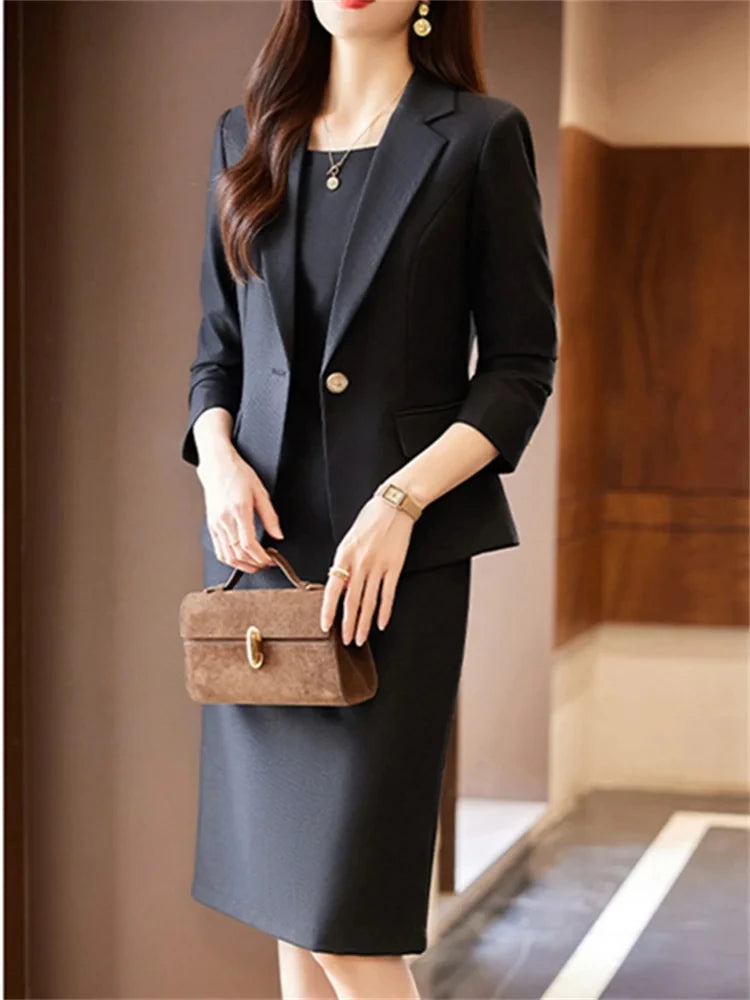 Yitimuceng Solid Suits Set Women 2026 New Fashion Office Ladies Single Button Loose Blazers Slim Elegant Sleeveless Dress Suits