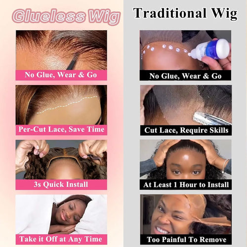 13x4 Curly Bob Wig Human Hair 100% Glueless Wear and Go HD Lace Human Hair Frontal Preplucked Ready to Wear Water Wave Bob Wigs