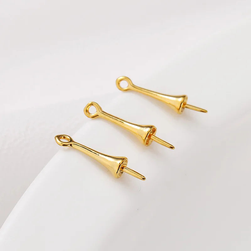Gold Plated Brass Long Eye Pin Peg Bail with 6mm Bead Cap and Peg Pendant Bail,For Half Drilled Pearls,Earring Jewelry Making