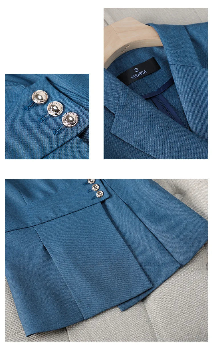 Summer Fabric Professional Women Business Suit with Pants and Jackets Coat Pantsuits Blazers Ladies Work Wear Trousers Set