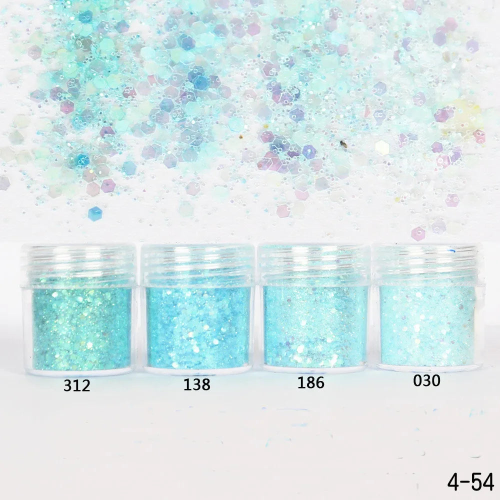 Holographic Glitter set 4 different shines Nail Sequins 10 grams each jar Holographic Cosmetic Festival Chunky Glitters Sequins