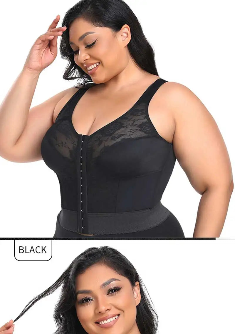 Push Up Bras with Non-adjusted Straps Women Long Tank Top Bra Front Closure Support Bras in Plus Size