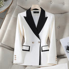 XFPV Office Lady Women Long Sleeves Blazer 2025 Autumn New Contrast Color Double Breasted Notched Loose Blazers Coat Autumn New