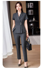 Summer Fabric Professional Women Business Suit with Pants and Jackets Coat Pantsuits Blazers Ladies Work Wear Trousers Set
