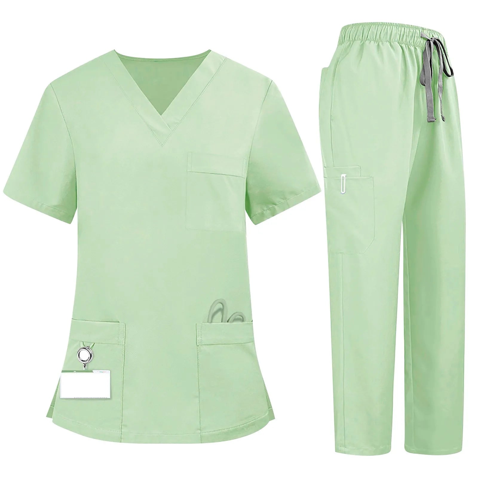 Plus Size Women'S Nurse Uniform Quick-Drying Fabric Solid Color V-Neck Pocket Short-Sleeved Trousers Suit Nursing Uniform Suit
