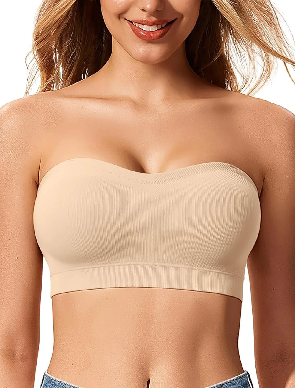 Push Up Strapless Bras For Women Supportive Bandeau Bra Non Slip No Underwire Padded Tube Tops Comfort Soft Wireless Daily Bras