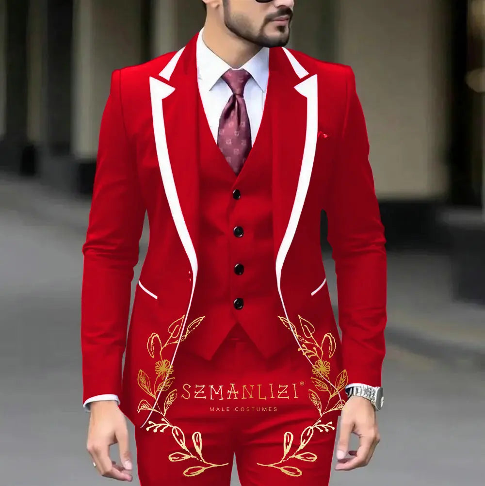 Royal Blue Wedding Tuxedos Men Suit Peak Lapel Terno Masculino Slim Fit Groom Prom Man Blazer Custom 3 Pieces Jacket Pant Vest