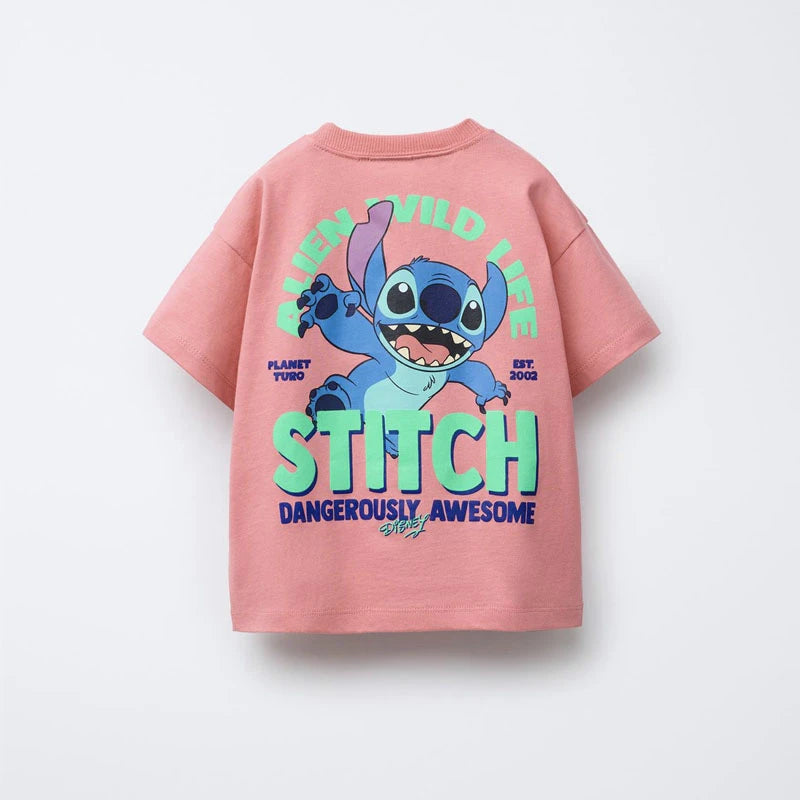 1-7 Age Disney Cartoon T-shirt 2026 Summer New Kids Clothing Short Sleeve Tops Tees Fashion Casual O-neck Pullover Tshirts