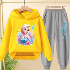 kids Kawaii Elsa Anima Film Pink Hoodies Boys Girls Casual Sweatshirt+Pants 3-12 Years Fashion Top Tracksuit Frozen Set Clothing