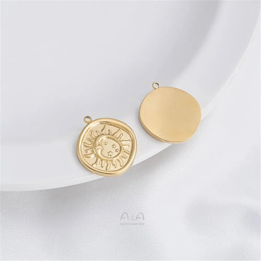 Titanium Steel Vacuum Plated 14K Real Gold Stars Moon Sun Circular Plate Charms Pendant DIY Jewelry Pendant