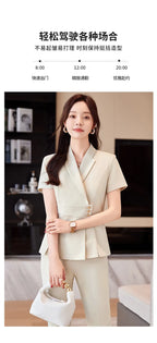 Summer Fabric Professional Women Business Suit with Pants and Jackets Coat Pantsuits Blazers Ladies Work Wear Trousers Set
