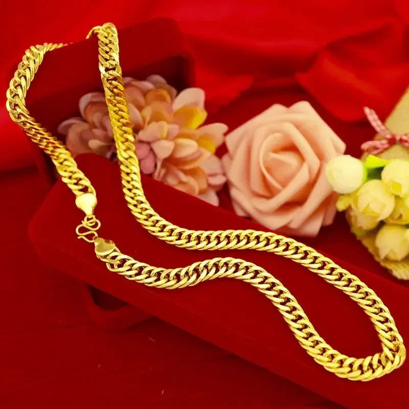 Plated 100% Pure 18K Gold Real Necklace Gold Necklace Domineering Fashion Trendy 24K 999 Men's Gold Necklace Pendant Gifts