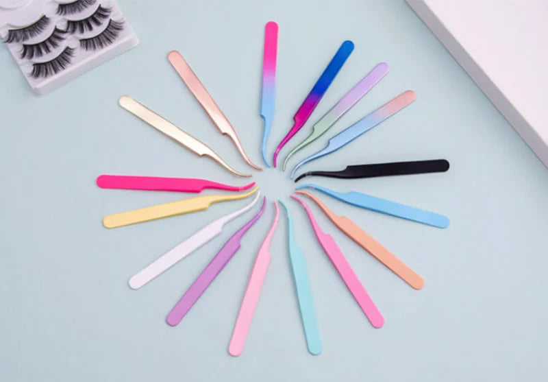 1Pc Lash Tweezers Eyelash Extensions Makeup Tools Stainless Steel Eyebrow Eyelash Tweezers Professional Lash Applicator Tool