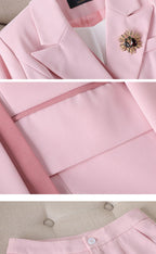 Women's Winter Retro Casual Irregular Suit Jacket Half Skirt Set Commuting Solid Double Breasted Suit Half Skirt Two-piece Set