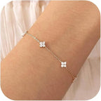 14K Gold/Silver Plated Flower Bracelets for Women Cubic Zirconia Four Clover Leaf Charm Dainty Bracelets Shiny Jewelry Gifts