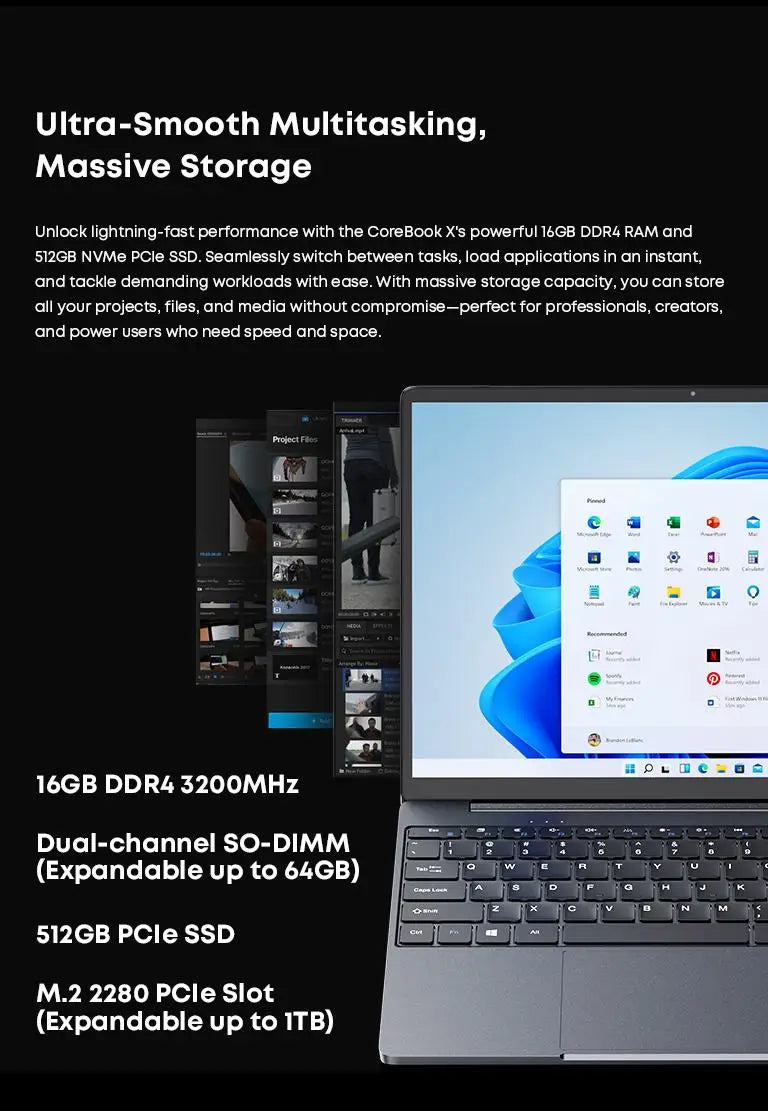 CHUWI CoreBook X Gaming Laptop 14.1 inch 2K IPS Screen AMD R5-7430U 16GB DDR4 RAM 512GB SSD Windows 11 Wifi6 Notebook Computer