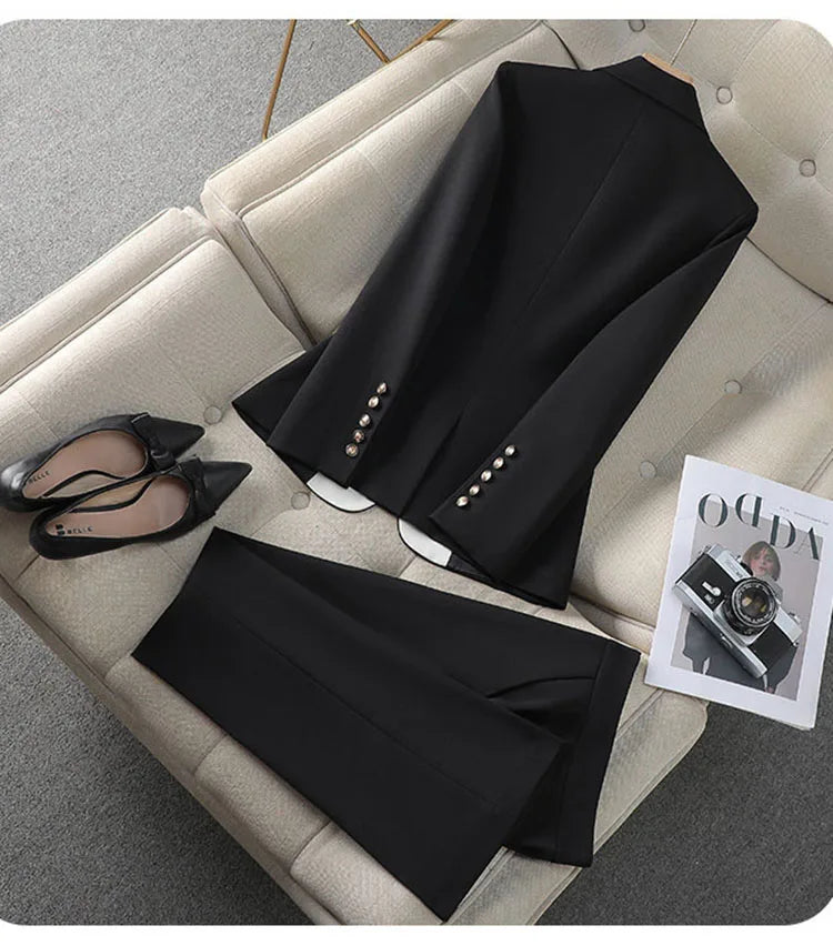 Fashion Red Black Beige Women Pant Suit 2 Piece Set Office Ladies Female Business Work Wear Formal Blazer Jacket And Trouser