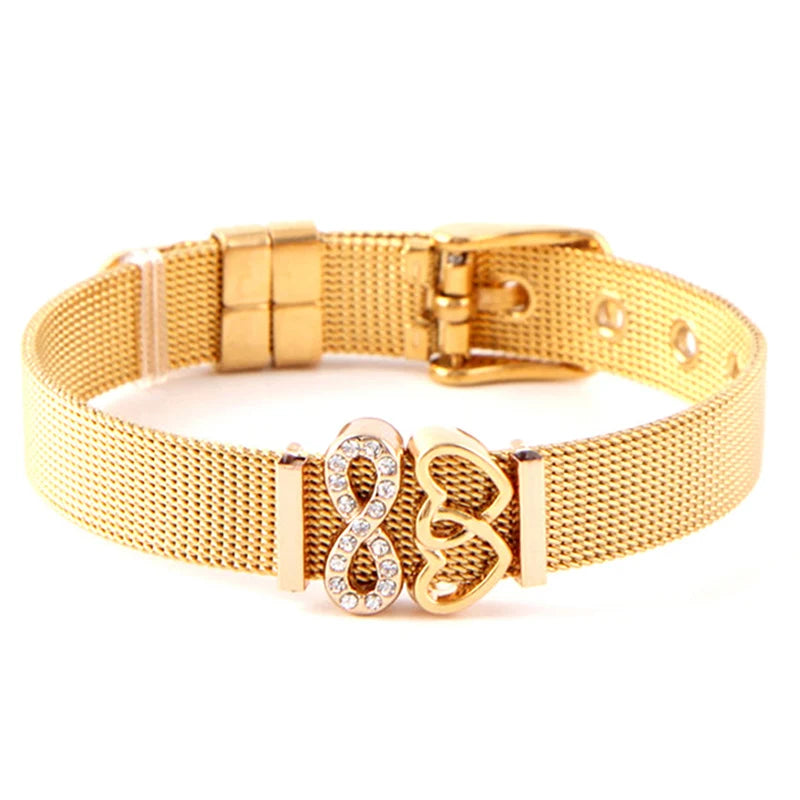 Fashion Stainless Steel For Woman Men Bracelet Mesh Bracelet Set Crystal Heart Anchor Charm Fine Bracelet Bangle Female Lover