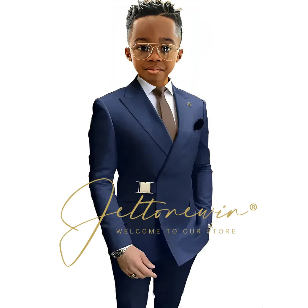 Boys Suit Fashion Wedding Tuxedos 2-piece Set Pointed Collar Jacket Double Breasted Blazer Pants for Party