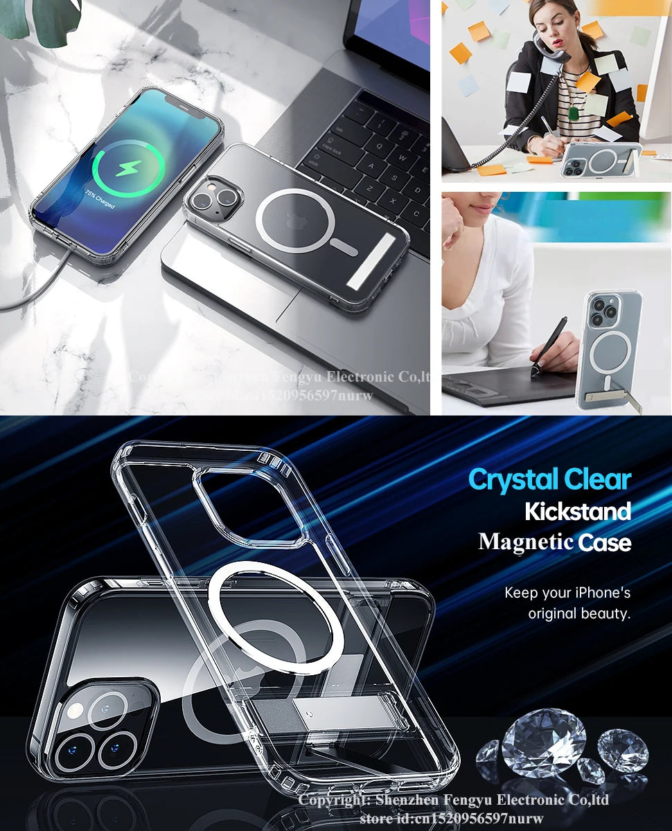 Magnetic Stand Phone Case for iPhone 17 16 15 14 Pro Max Plus 12 13 Mini 11 Mobile Cases with Kickstand Shockproof  Back Cover