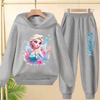 kids Kawaii Elsa Anima Film Pink Hoodies Boys Girls Casual Sweatshirt+Pants 3-12 Years Fashion Top Tracksuit Frozen Set Clothing