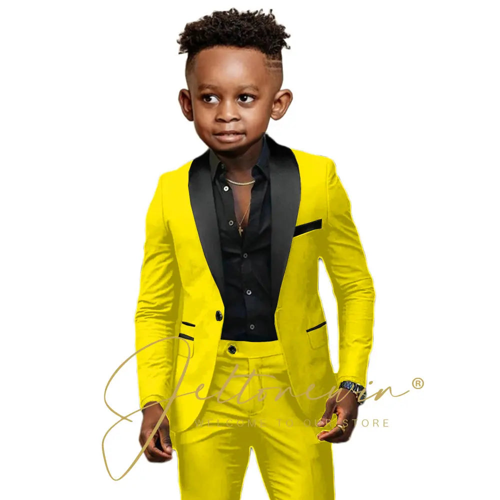 White Boys Suits 2 Pieces Wedding Formal Party Tuxedo Child Shawl Lapel Kids Dress Jacket Pants Slim Fit Blazer Sets