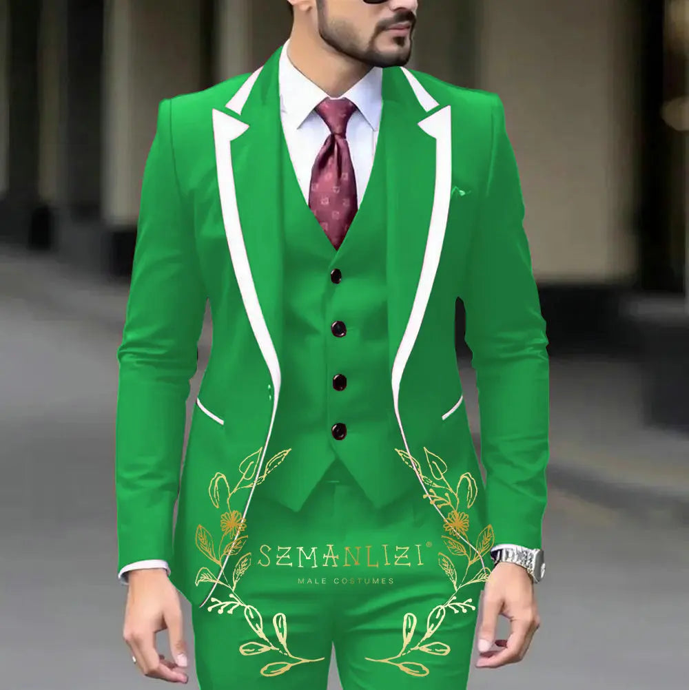 Royal Blue Wedding Tuxedos Men Suit Peak Lapel Terno Masculino Slim Fit Groom Prom Man Blazer Custom 3 Pieces Jacket Pant Vest