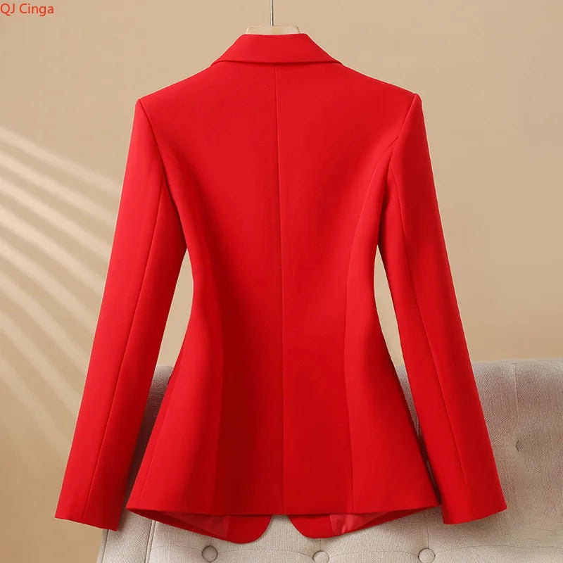 Bright Red Women's Suit Jacket, Stylish Fitted Coat, Black Asian-sized Young Girl Blazers. New 2026