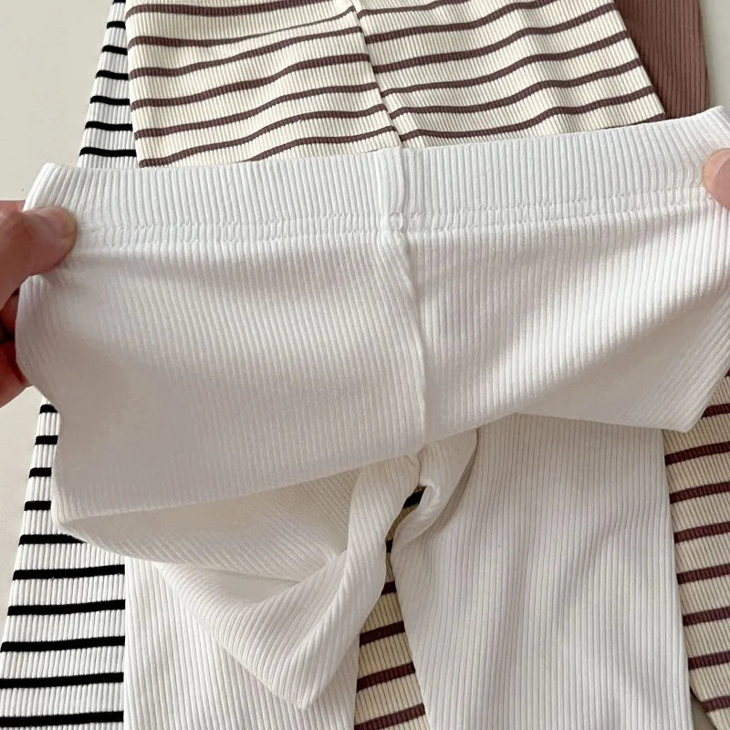 Baby clothes 0-6 year old children's pants striped cotton girls solid color leggings casual striped thin new boys elastic pants