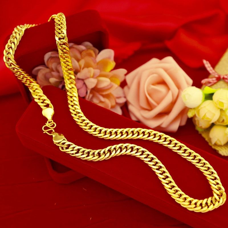 Plated Color 18K Gold Real Gold Necklace Gold Necklace Domineering Fashion Trendy 24K 999 Men's Gold Necklace Pendant Gifts