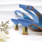 New Italian Design Stylish And Elegant Sky Blue Rhinestone Embellished Satin Pointy Toe Pumps And Clutch Bag