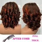 100% Human Hair Wig Highlight Bob Bouncy Loose Curly 12" 250% Density 5x5 HD Lace Closure Glueless Wigs Human Hair Ready To Wear