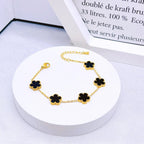 14K Gold Plated Cinquefoil Link Bracelet White Black Red Green Lucky Bracelet Necklace Earrings Jewellery Gifts Fashion Women