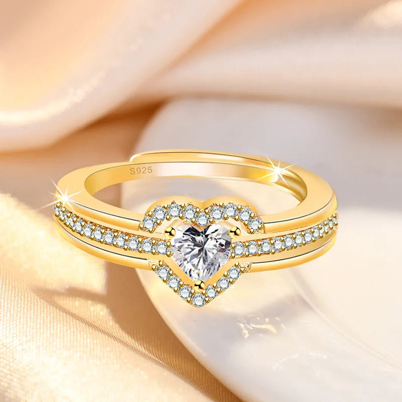 Hot 925 Sterling Silver Heart Ring Sparkle Zircon High Quality For Women Wedding Fine Jewelry Accessories Party Gift