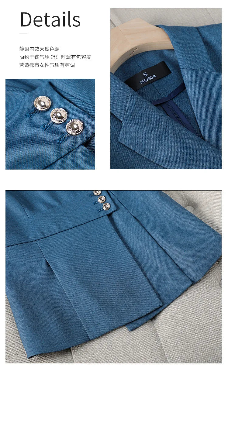 Summer Fabric Professional Women Business Suit with Pants and Jackets Coat Pantsuits Blazers Ladies Work Wear Trousers Set