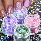 Holographic Glitter set 4 different shines Nail Sequins 10 grams each jar Holographic Cosmetic Festival Chunky Glitters Sequins