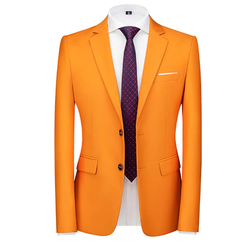 New Men Pure Color Formal Business Social Office Suit Slim Fit Jacket Male Wedding Dance Party Tuxedo Dress Simple Blazers Homme