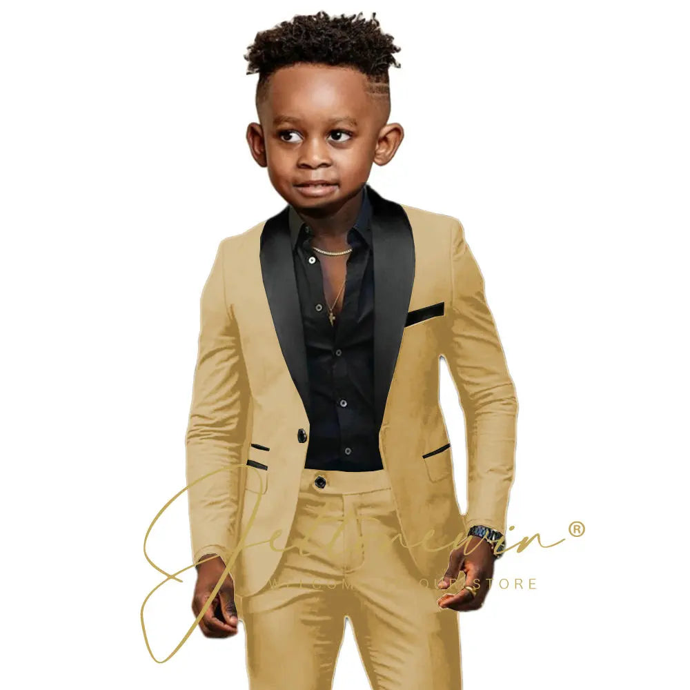White Boys Suits 2 Pieces Wedding Formal Party Tuxedo Child Shawl Lapel Kids Dress Jacket Pants Slim Fit Blazer Sets