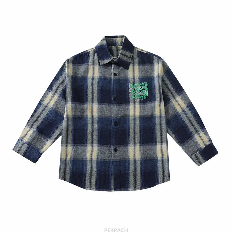 Children New Fashion Blue Plaid Shirt for Boy Casual Blouse Kids Cotton Top Spring Long Sleeve Baby Boy Clothes Outfit Age 5-14Y