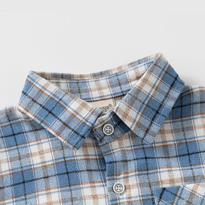 Spring Autumn Kids Plaid Long Sleeve Shirt Korean Style Boys Girls Loose Oversized Top Light Outerwear Casual Children Blouse