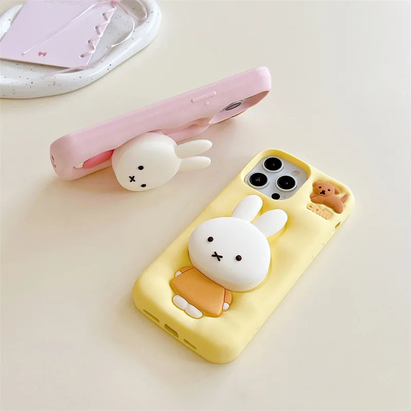 Miffy phone case suitable for iPhone 13-16promax soft silicone shock-absorbing three-dimensional cartoon protective case